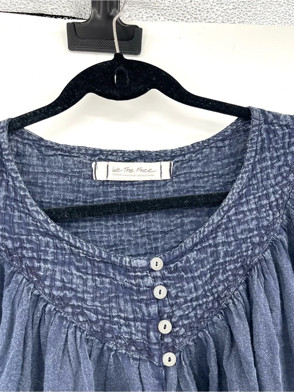 FREE PEOPLE WE THE FREE Cool Meadow Top Blue M Cotton Boho Buttons Flowy Blouse